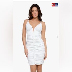 Popilush Shapewear Plunging V Ruched Bodycon Mini Dress SM
